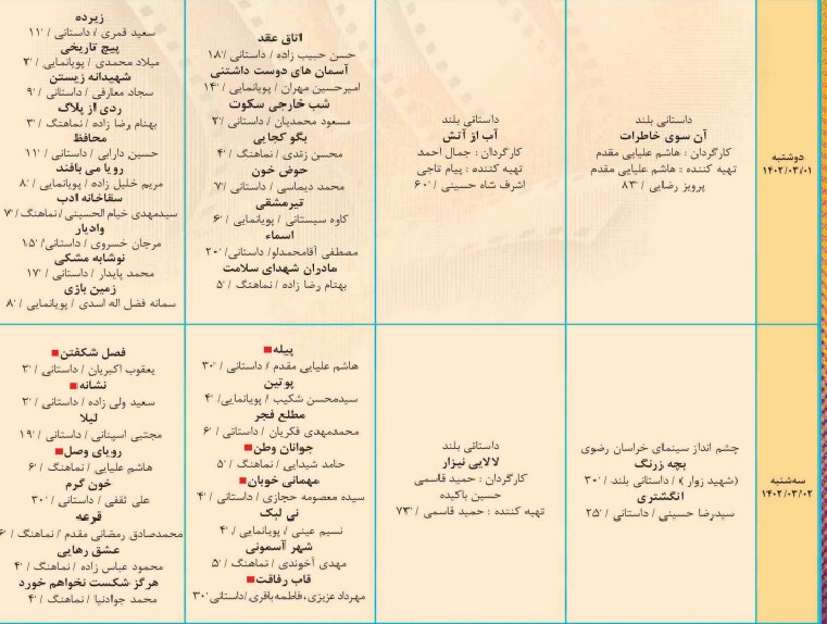 جدول اکران روزانه فیلمهای جشنواره فیلم «ایثار» منتشر شد