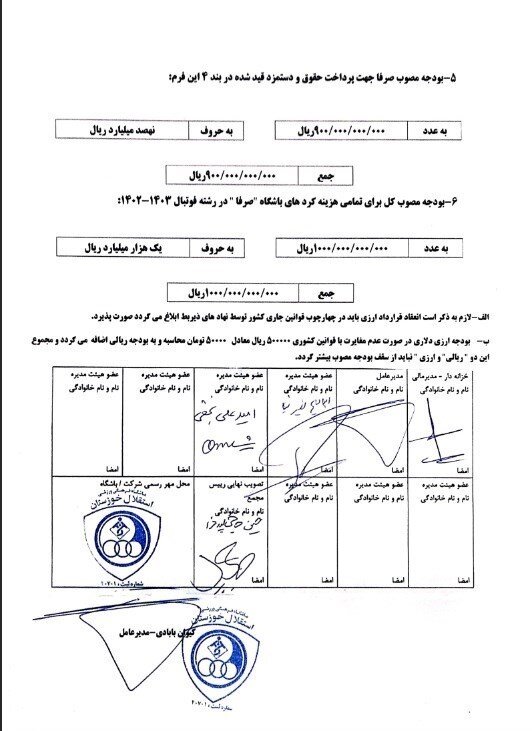 اعلام سقف بودجه باشگاه استقلال خوزستان