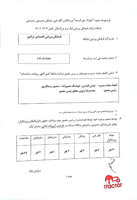تراکتور سقف بودجه خود را اعلام کرد +سند