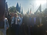راهپیمایی نمایندگان مقابل مجلس با حضور قالیباف در محکومیت جنایات رژیم صهیونیستی