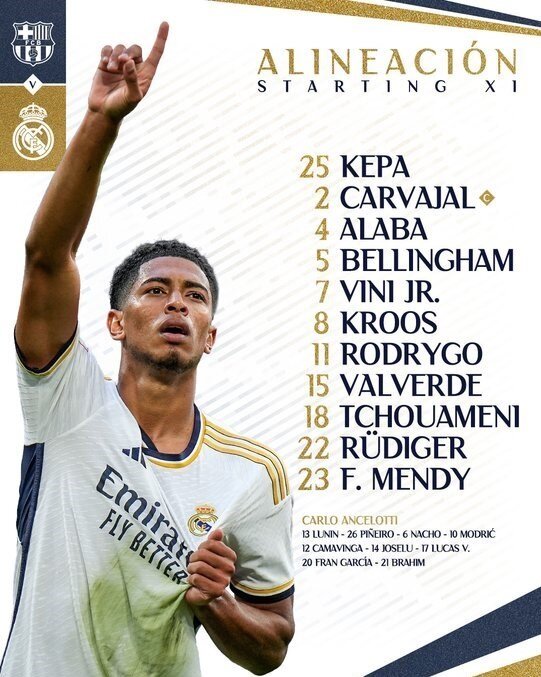 اعلام ترکیب ۱۱ نفره رئال مادرید برای الکلاسیکو
