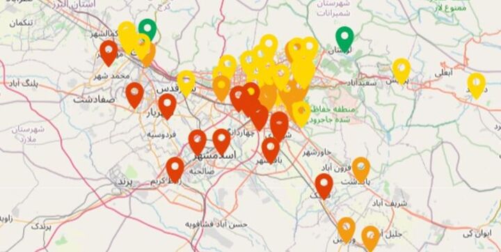 کیفیت هوای تهران در وضعیت ناسالم و ۵ شهر در وضعیت قرمز کیفیت هوای تهران در وضعیت ناسالم و ۵ شهر در وضعیت قرمز