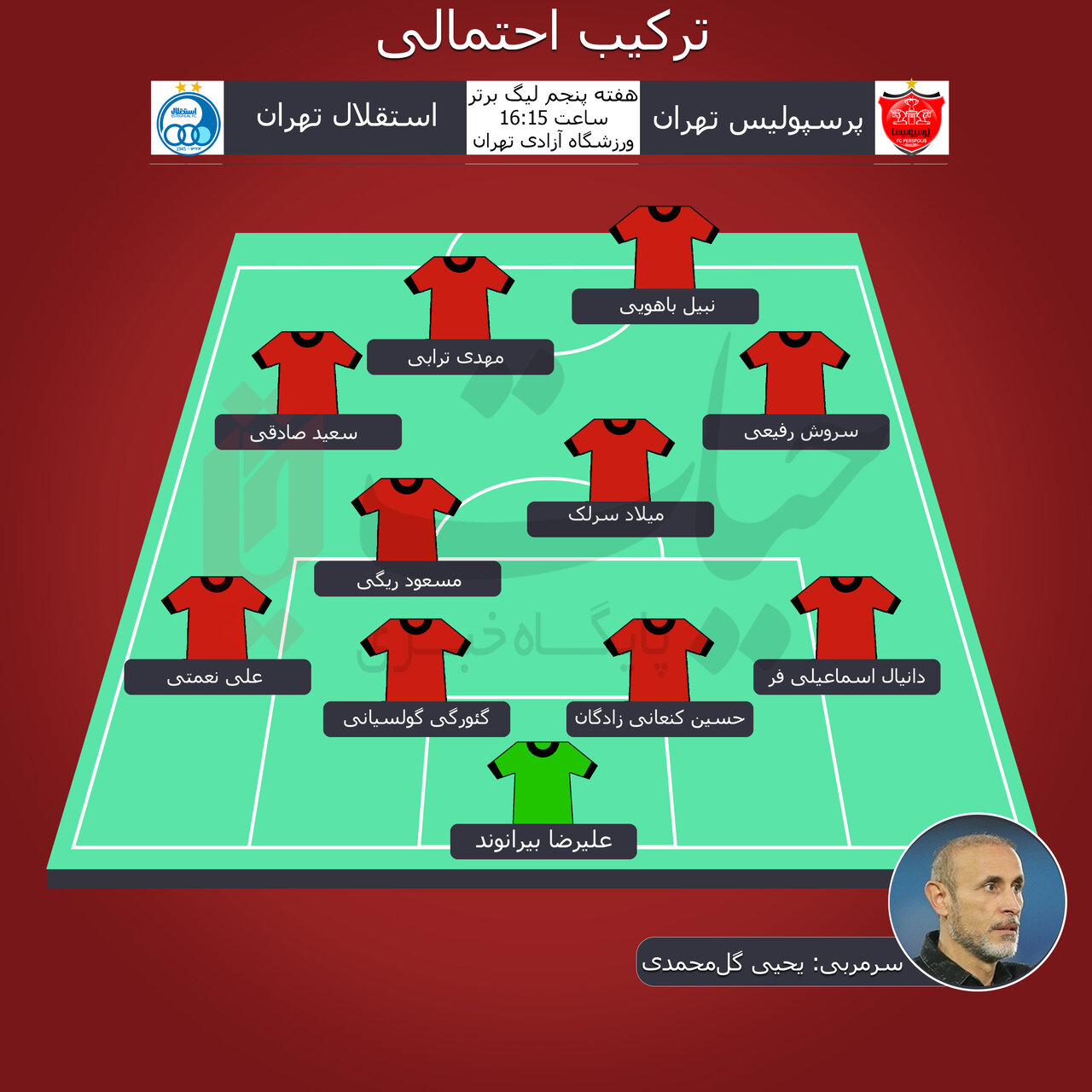 ترکیب احتمالی پرسپولیس مقابل استقلال؛ یک تغییر مهم در چینش یحیی