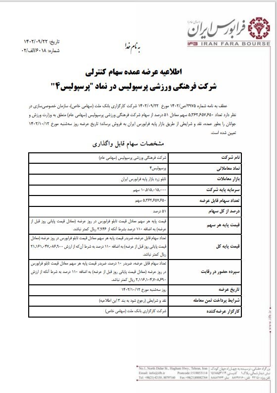 زمان دقیق عرضه سهام پرسپولیس و استقلال