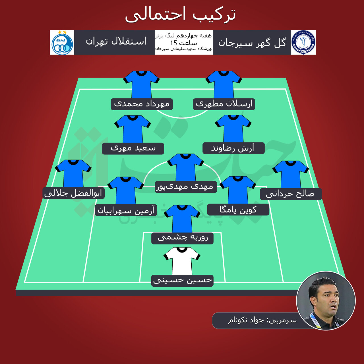 ترکیب احتمالی استقلال برابر گل گهر؛ یک تغییر در خط حمله