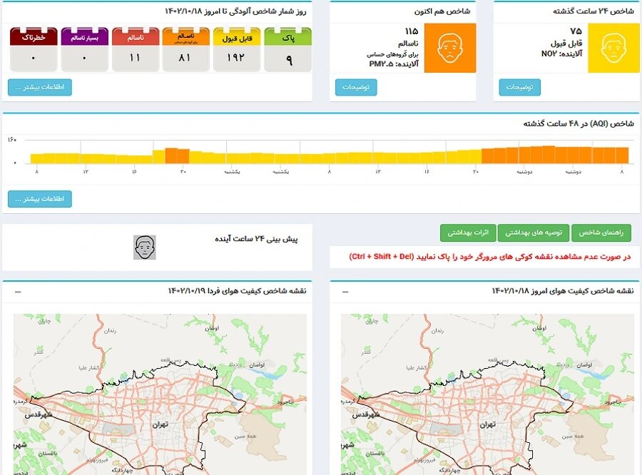 وضعیت هوای تهران دوباره نارنجی شد/ هوای برای گروه‌های حساس آلوده است