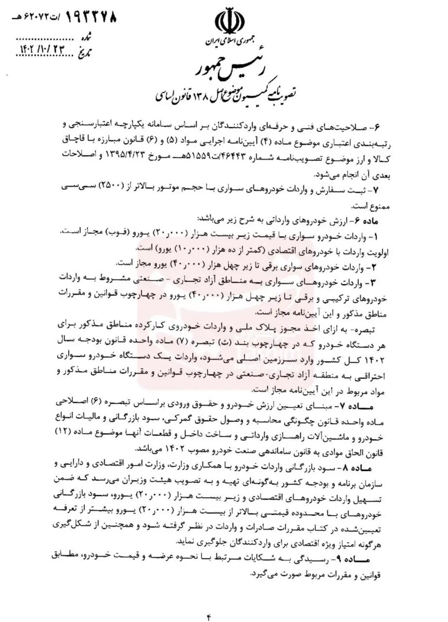 آیین نامه واردات خودروهای نو تصویب شد