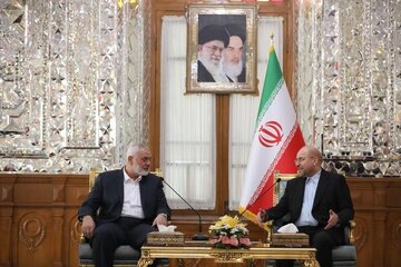 دیدار رئیس دفتر سیاسی حماس با رئیس مجلس ایران