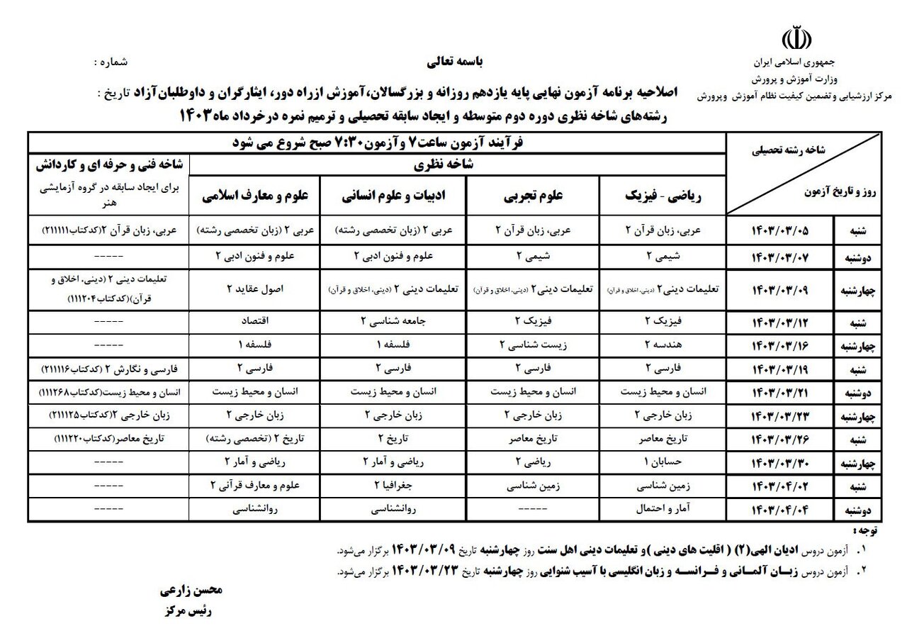 برنامه جدید امتحانات نهایی دانشآموزان اعلام شد + جداول امتحانات