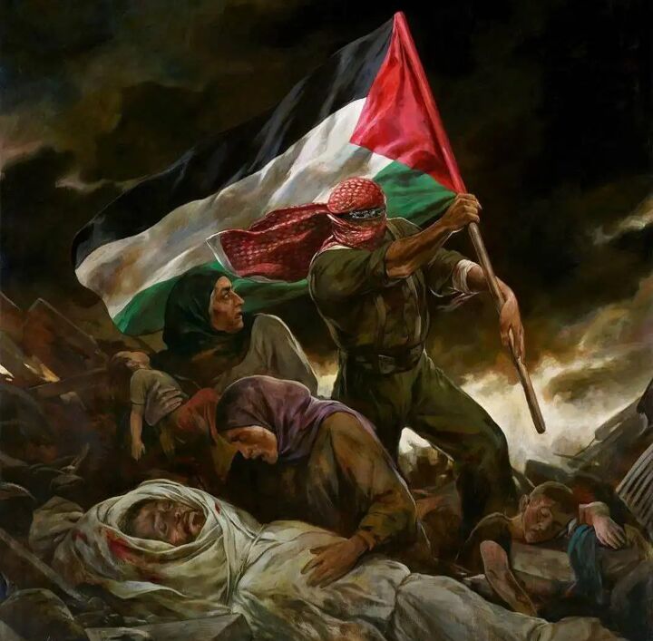نقاشی جدید حسن روحالامین در حمایت از مردم مظلوم فلسطین نقاشی جدید حسن روحالامین در حمایت از مردم مظلوم فلسطین