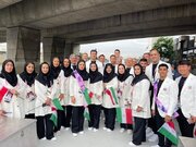 رژهٔ کاروان ایران در افتتاحیهٔ المپیک با پرچمداریِ مهدی الفتی و ندا شهسواری