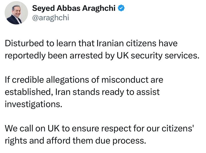 عراقچی: انگلیس به حقوق شهروندان ما احترام بگذارد عراقچی: انگلیس به حقوق شهروندان ما احترام بگذارد