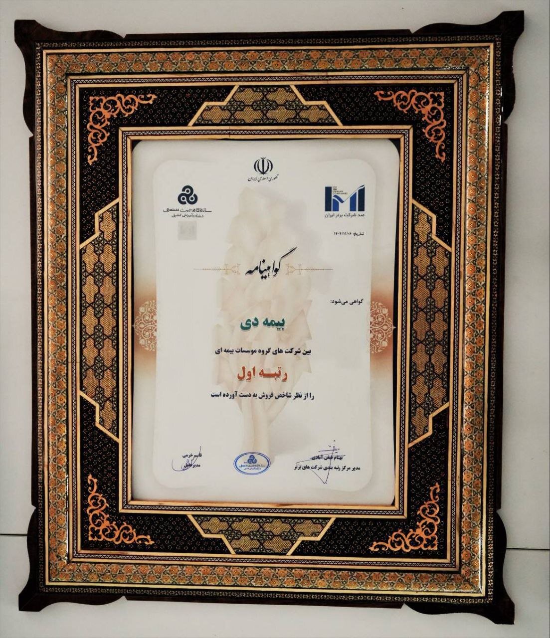 بیمه دی رتبه اول مؤسسات بیمه‌ای کشور شد