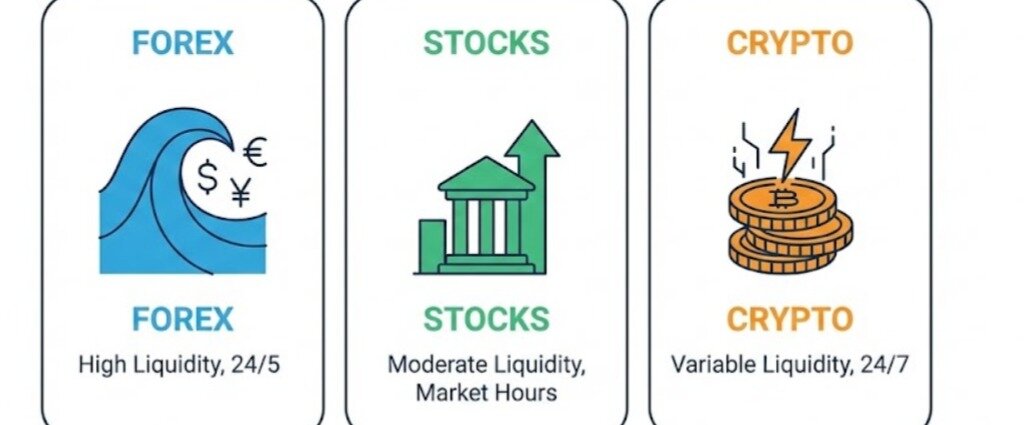 مقایسه نقدینگی بازارهای مالی: فارکس، بورس و کریپتو