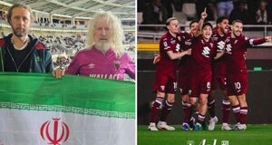 اهتزار پرچم ایران در ورزشگاه میلان
