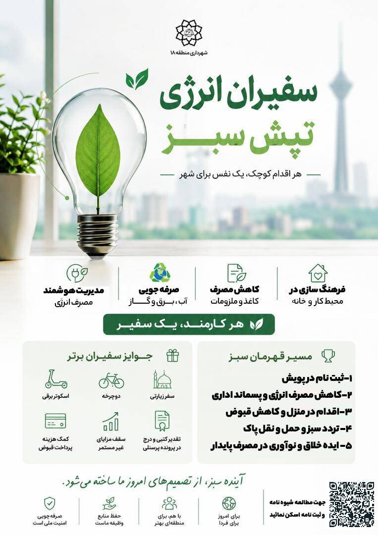 راه اندازی پویش «سفیران انرژی و تپش سبز» در منطقه 18