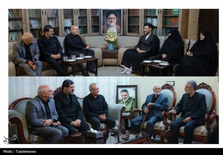 دیدار پزشکیان با خانواده شهیدان حجت‌الاسلام خطیب و سپهبد موسوی