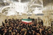 لحظاتی از بدرقه و اقامه نماز بر پیکرهای شهدای خانواده رهبر شهید انقلاب در حرم مطهر حضرت امیرالمومنین علیه‌السلام در نجف اشرف