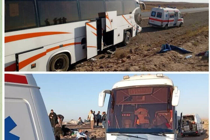 واژگونی اتوبوس در محور سبزوار-نیشابور