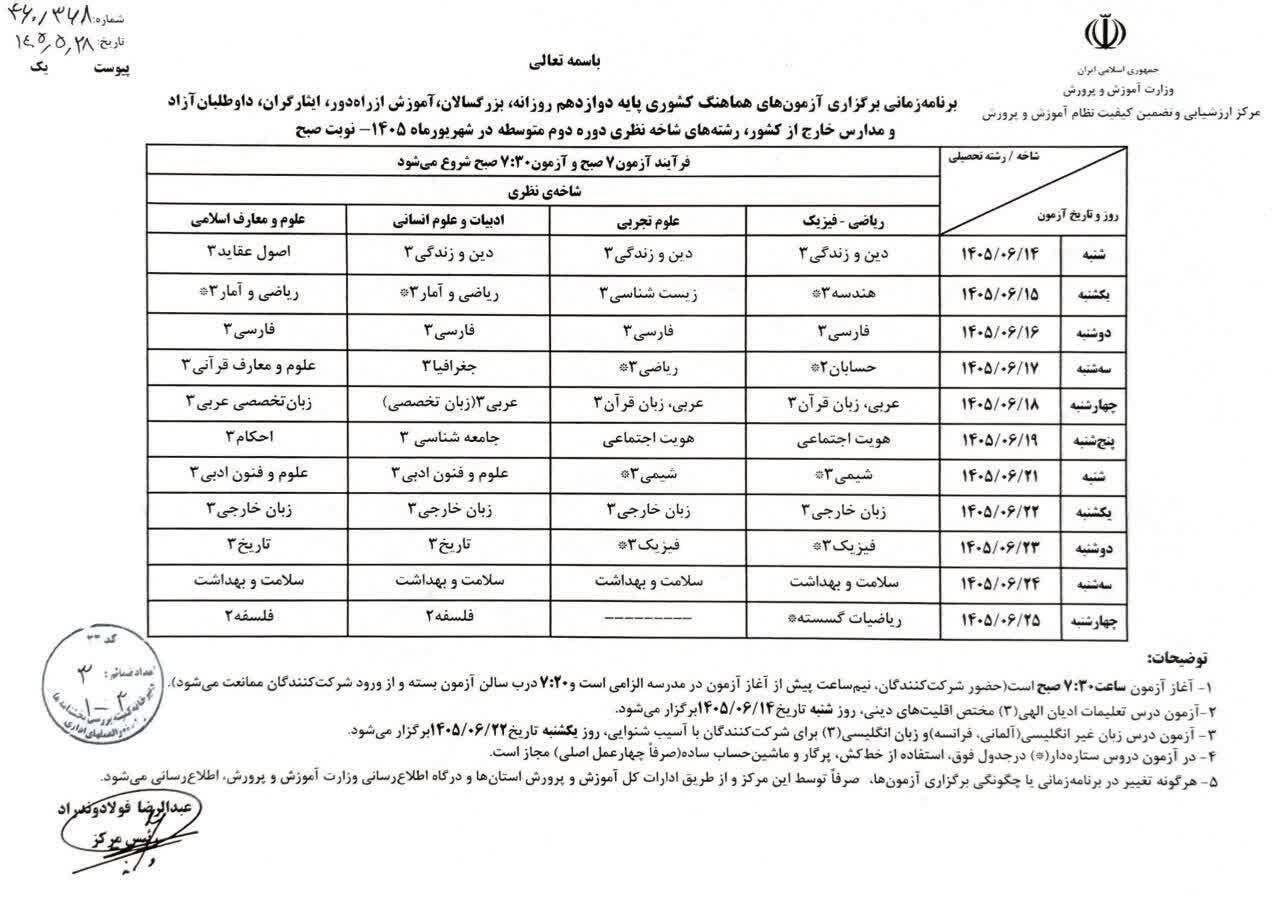 زمان برگزاری آزمونهای جبرانی امتحانات نهایی دانشآموزان اعلام شد